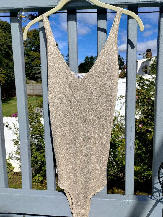 Brunello Cucinelli Tops - Brunello Cucinelli Metallic Cream Bodysuit- Elegant Shimmer Small